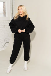 womens black crop top sweat set